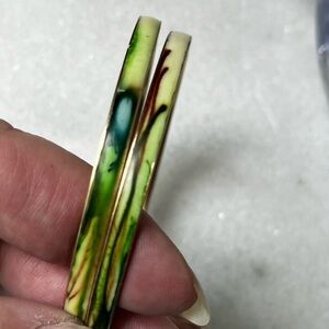 Green and Brown Marbled peacock feather 2 bracelets vintage